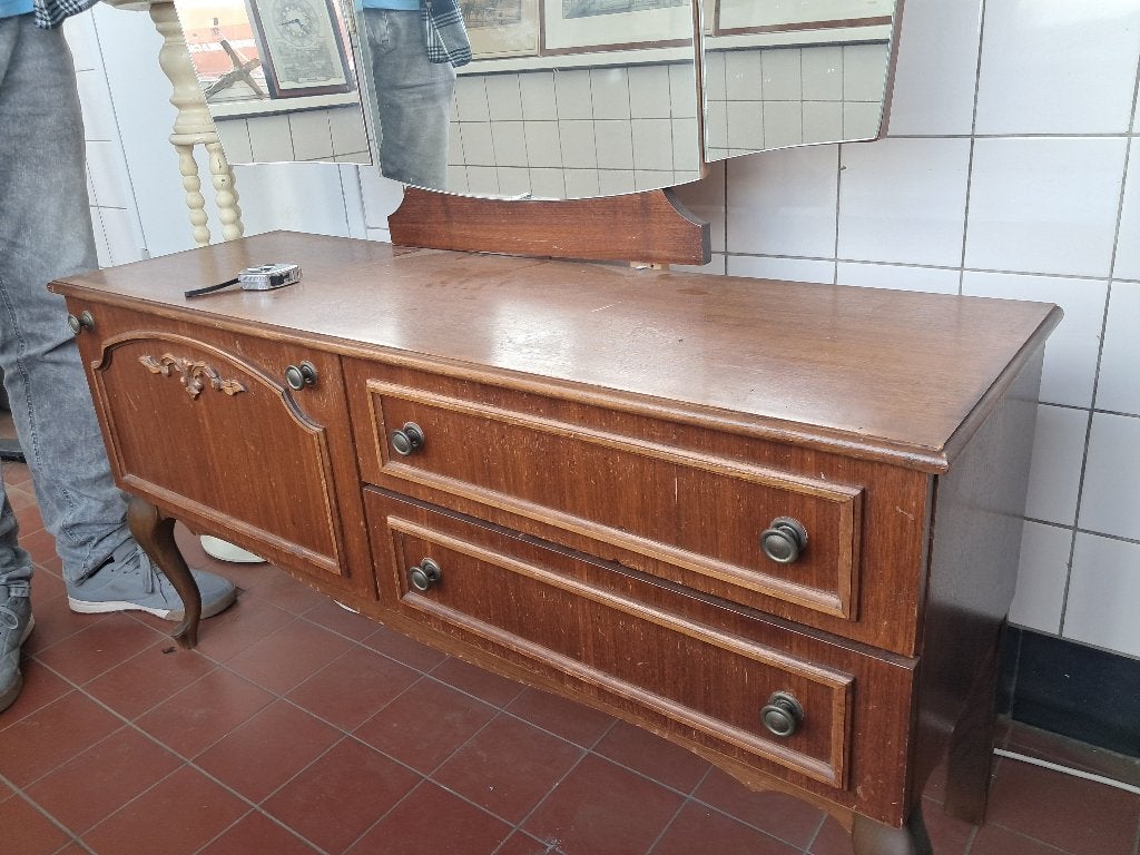 Dressoir met spiegel houten kaptafel vintage  CS27262, Huis en Inrichting, Gebruikt, 100 tot 150 cm, 100 tot 150 cm, Hout
