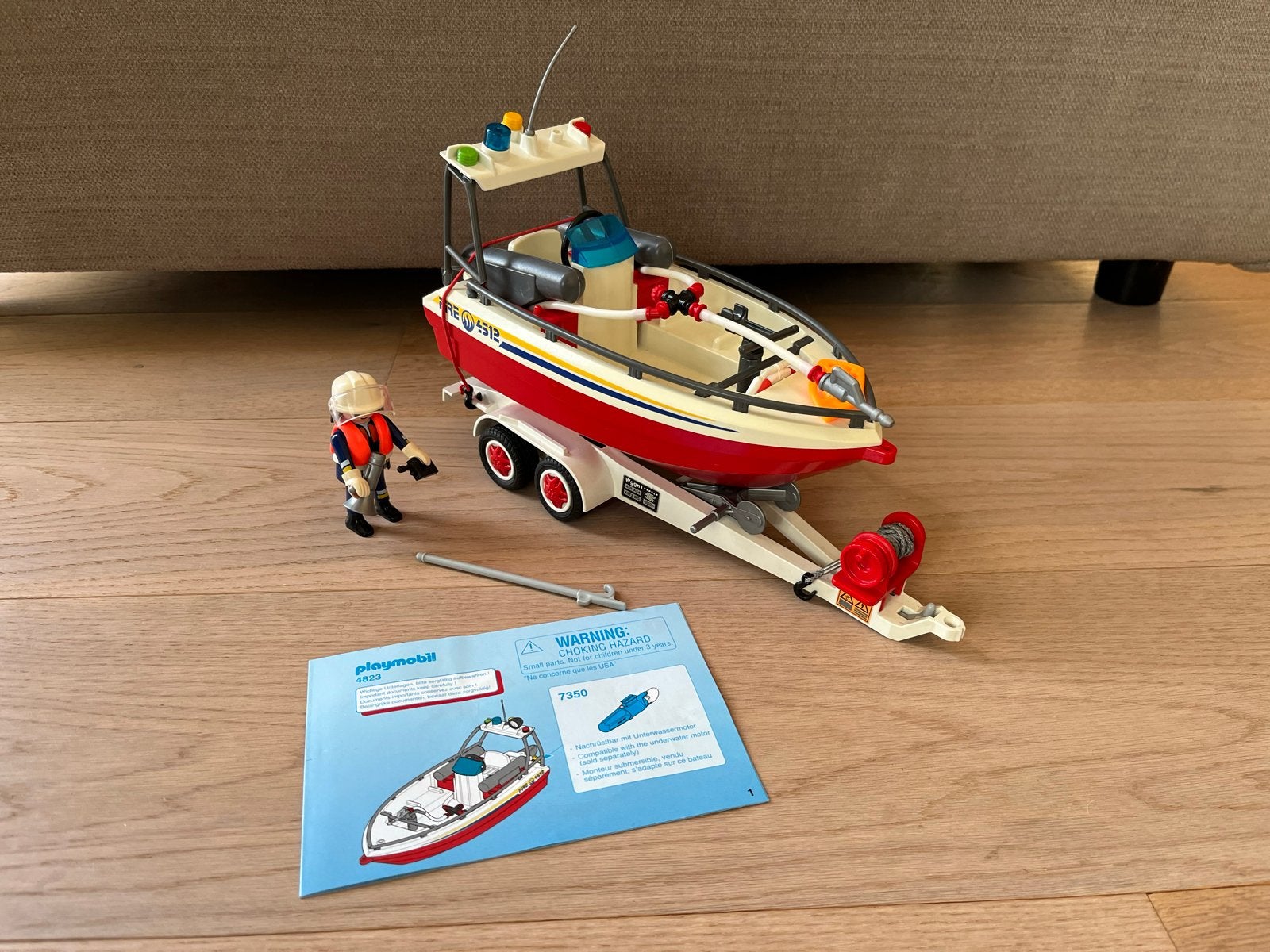 Playmobil brandweerboot met trailer (onderdeel kapot), Ophalen of Verzenden, Zo goed als nieuw
