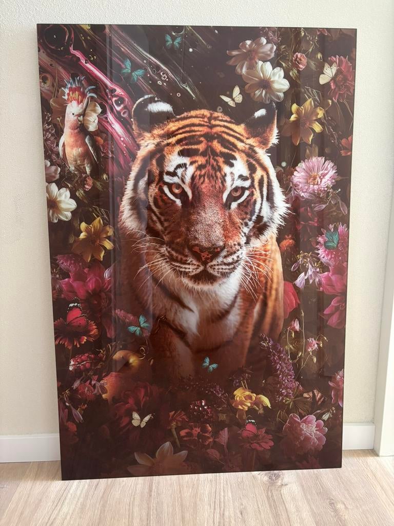 Schilderij - Tijger - Glasschilderij, Ophalen, Zo goed als nieuw, Schilderij, 100 tot 125 cm