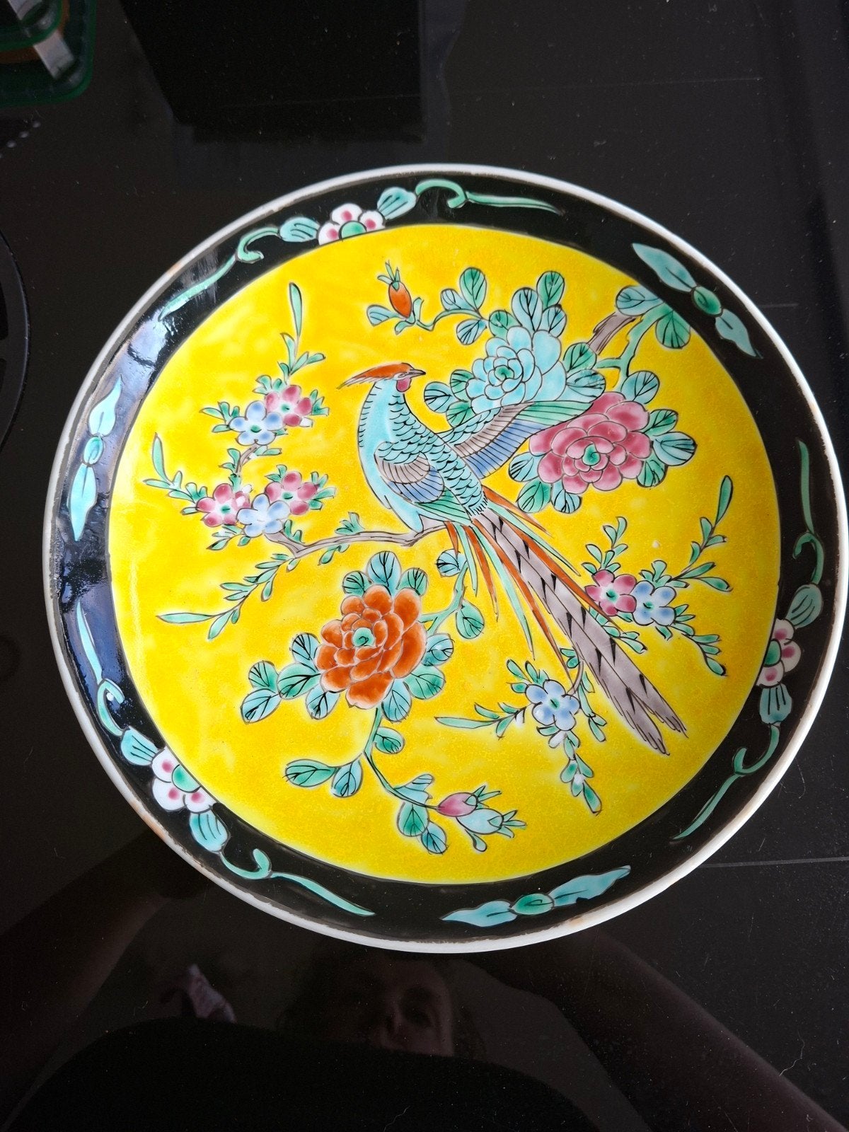 Vintage Japans porseleinen bord met vogel en bloemen, Antiek en Kunst, Ophalen of Verzenden