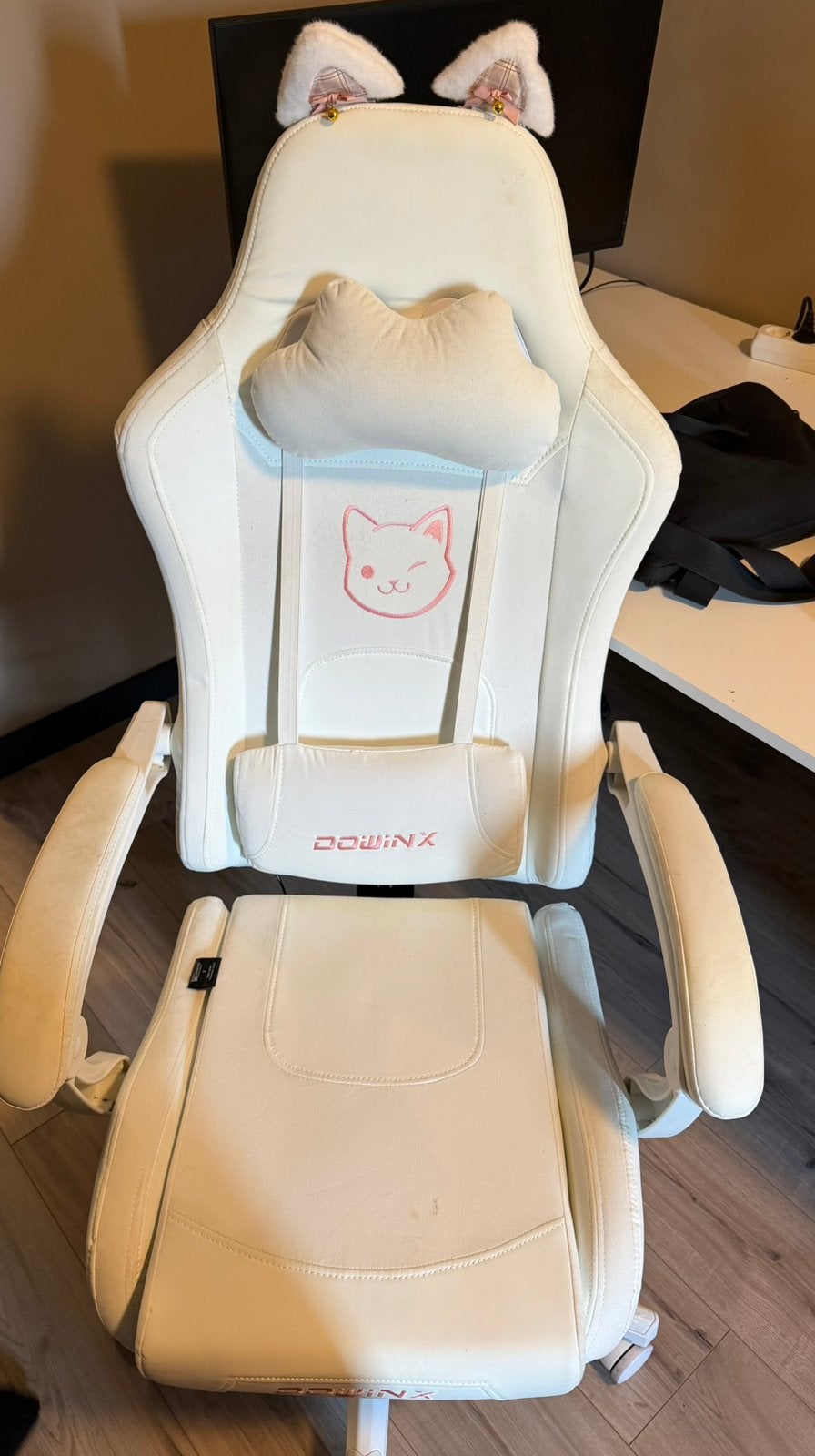 Dowinx Gamingstoel met Kattenoren – Wit/Roze, Sport en Fitness, Massageproducten, Ophalen, Gebruikt, Massagestoel of Kussen
