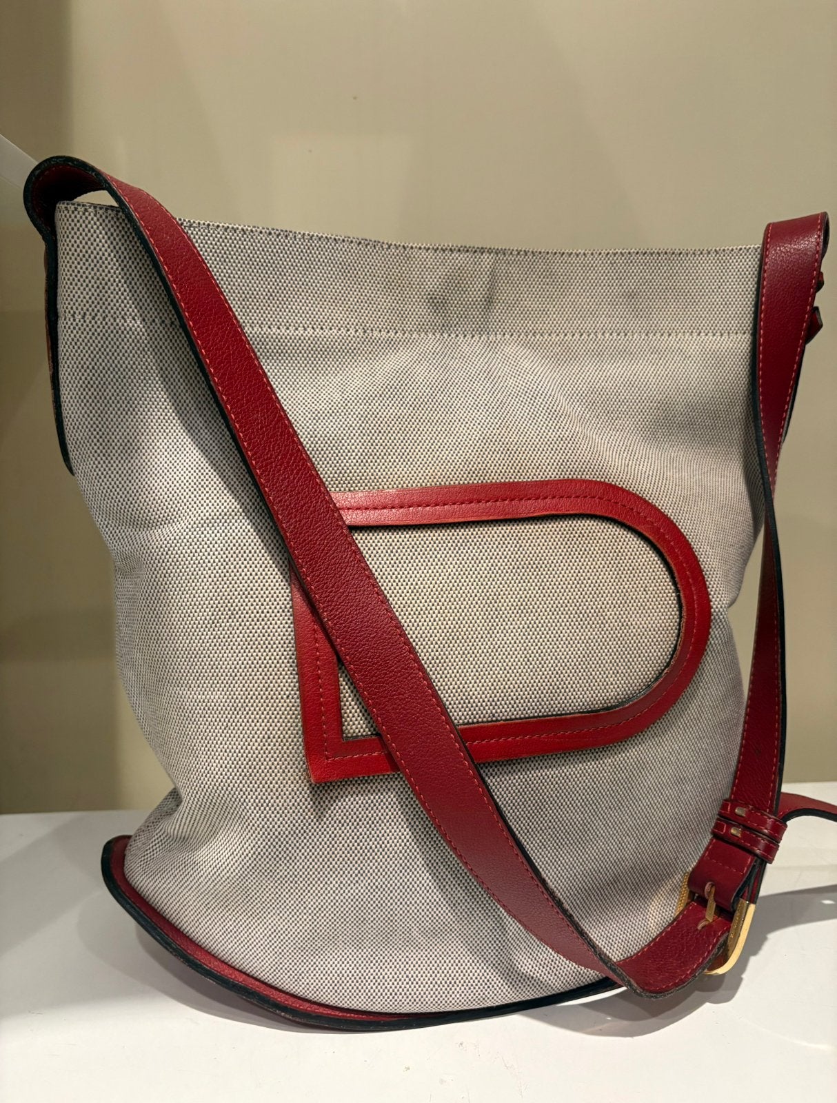 DELVAUX LE PIN toile de lin en leder, Ophalen of Verzenden, Zo goed als nieuw, Handtas