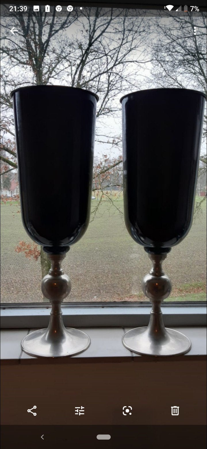 Set van 2 metalen vazen, 70 cm hoog, Ophalen of Verzenden