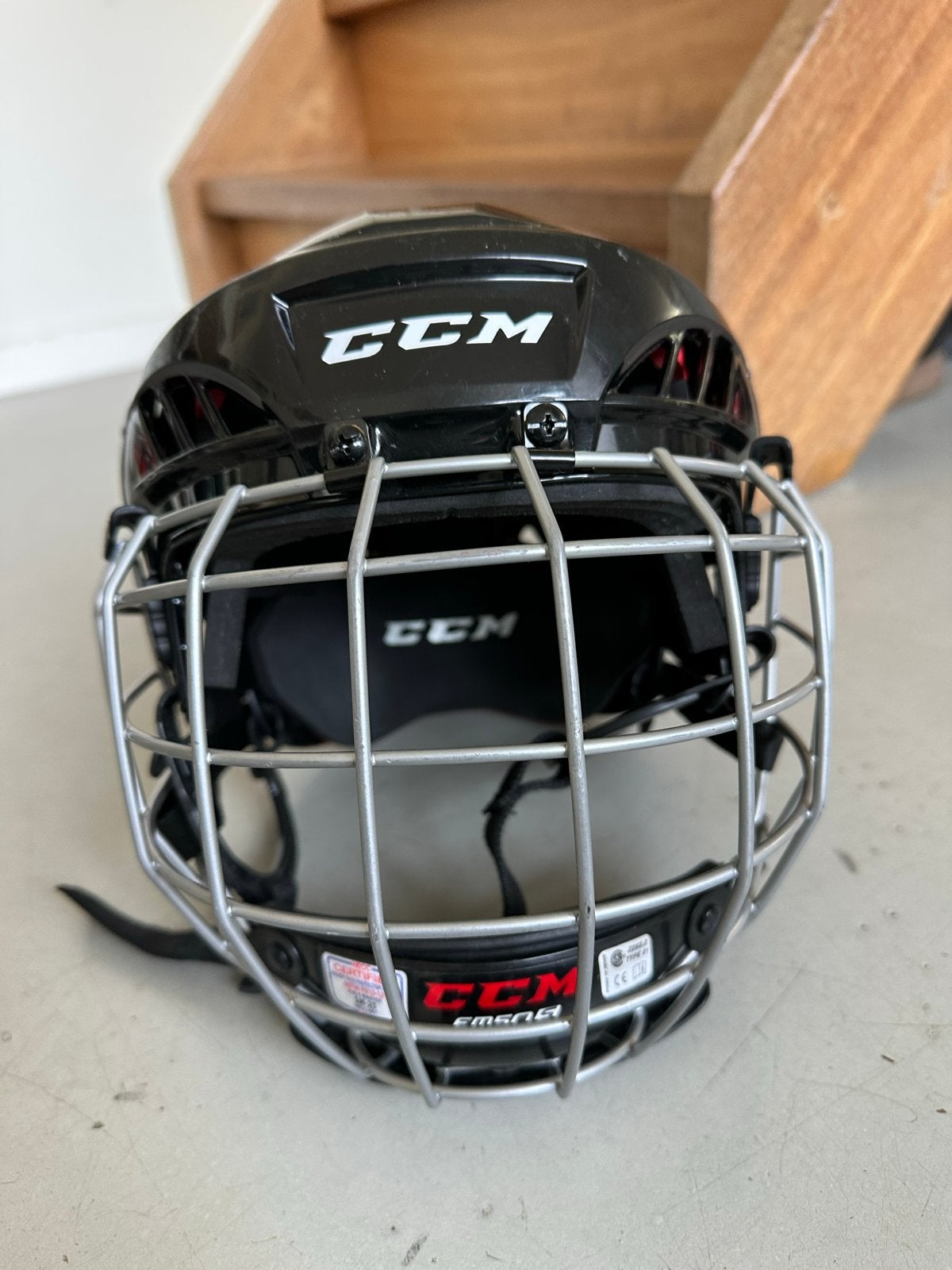 CCM ijshockeyhelm met masker - Zwart, maat 50.5-55 cm, Ophalen of Verzenden, Gebruikt, Bescherming