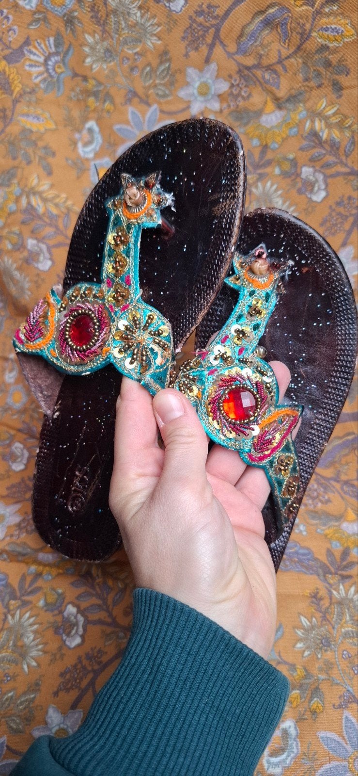 Vrolijke Boho Sandalen met kralen en pailletjes - Maat 38, Ophalen of Verzenden, Gedragen, Sandalen of Muiltjes