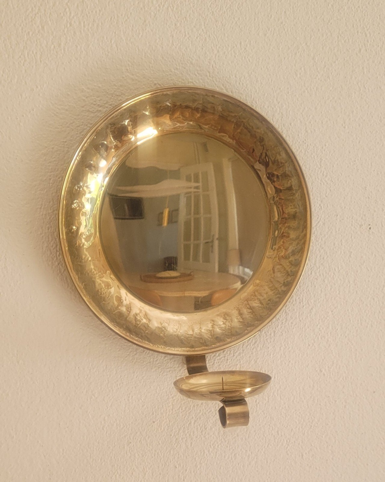 vintage Noors design messing wandkandelaar rond, Ophalen of Verzenden, Keramiek of Aardewerk