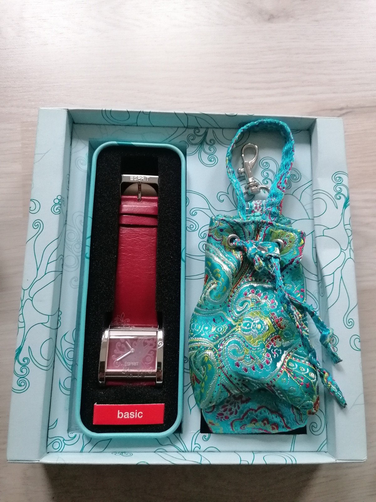 Nieuw Esprit horloge met rood bandje en sieraden zakje, Leer, Staal, Nieuw, Ophalen of Verzenden