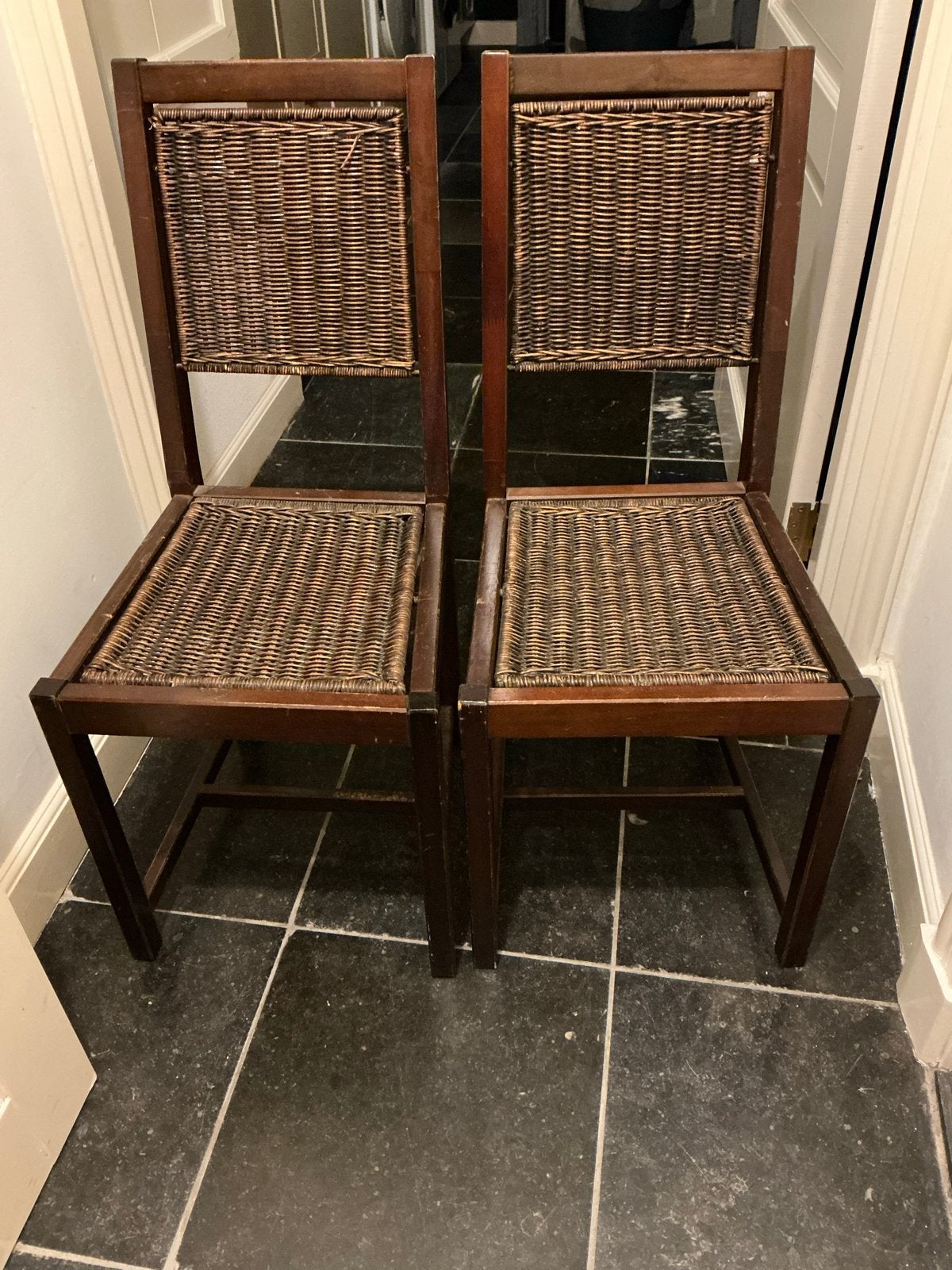 Set van 2 houten stoelen met rieten zitting en rugleuning, Ophalen, Bruin, Hout, Twee