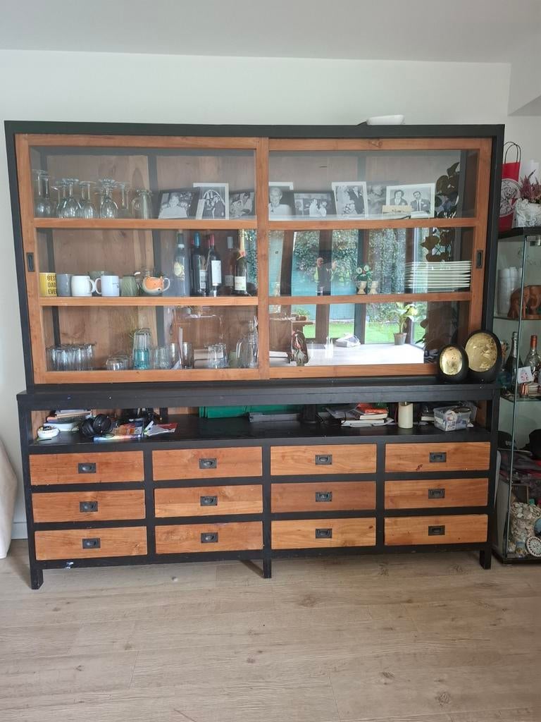 Buffetkast en TV-meubel van Teak en Zwart, Ophalen, Gebruikt, Modern, Industrieel, Teakhout