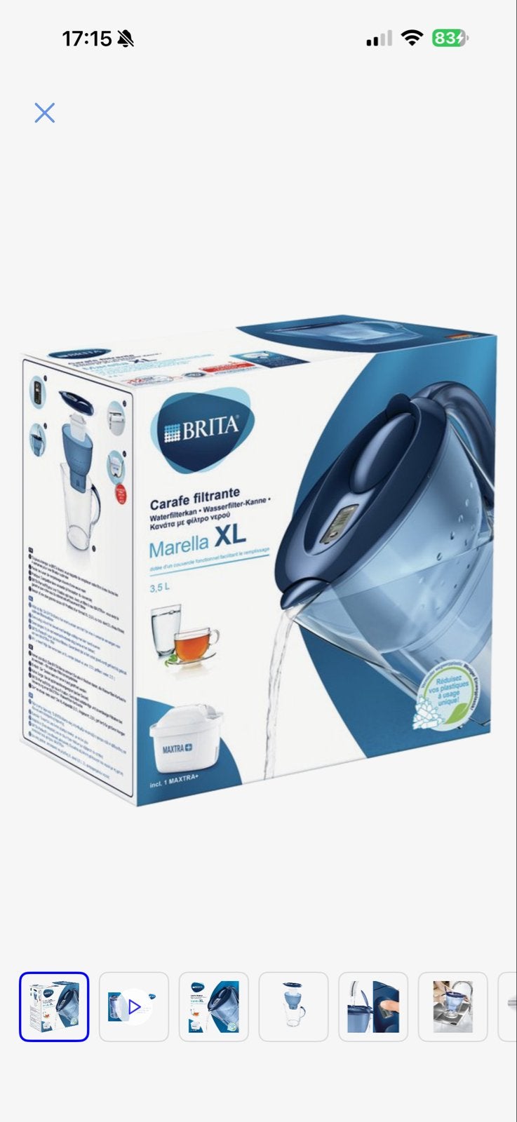 BRITA Marella XL waterfilterkan - 3.5L - Blauw, Ophalen, Kunststof, Zo goed als nieuw, Overige merken