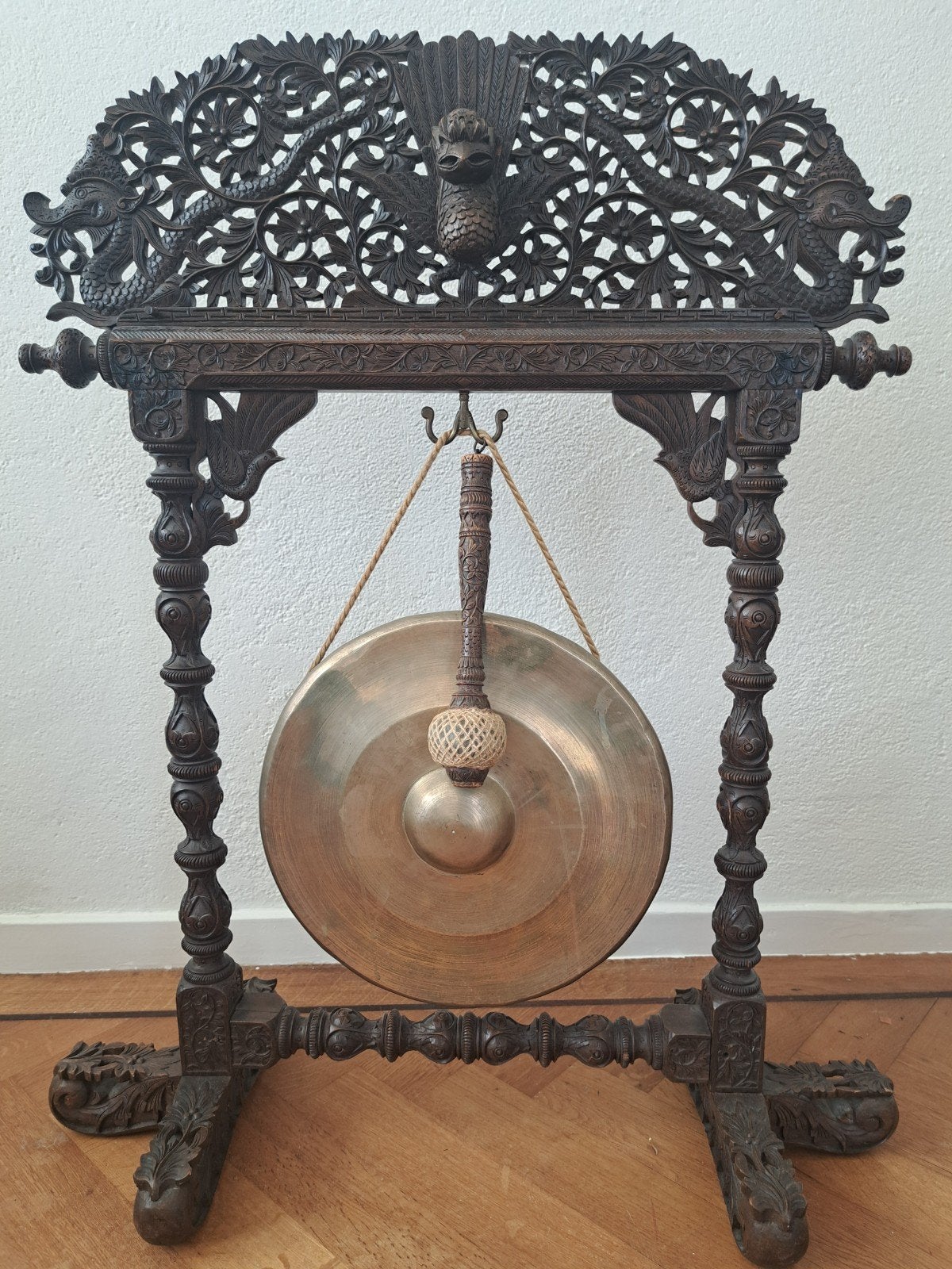Antieke Oosterse Gong met Gedetailleerd Houten Frame, Ophalen of Verzenden