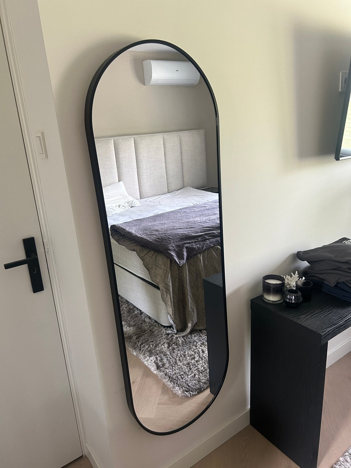 Loods 5 vm design zwarte ovale spiegel 50x150, Huis en Inrichting, Woonaccessoires | Spiegels, Minder dan 50 cm, Ophalen of Verzenden