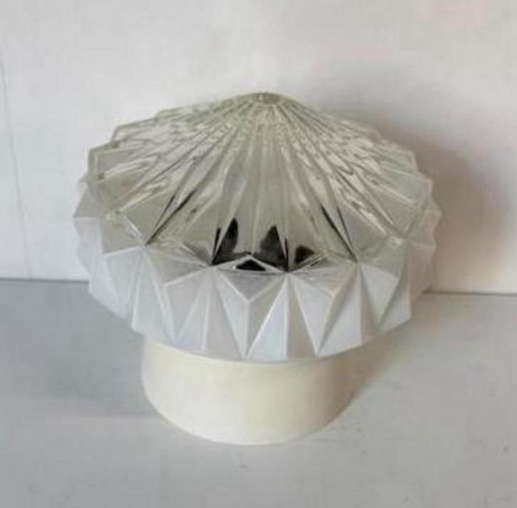 Vintage plafonnière lamp ster vorm wit en helder glas 70’s, Ophalen of Verzenden, Zo goed als nieuw, Glas, Art Deco