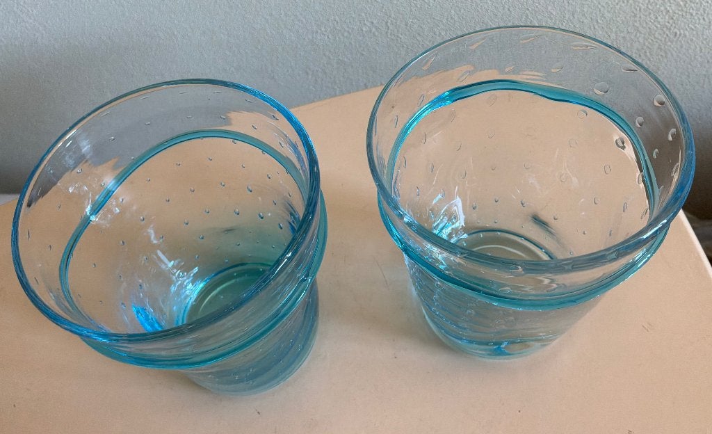 2 blauwe drinkglazen, bekers, Glas of Glazen, Ophalen of Verzenden, Overige stijlen, Glas
