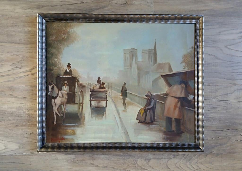Schilderij #  Notre Dame langs de Seine, Parijs, Antiek en Kunst, Kunst | Schilderijen | Klassiek, Ophalen of Verzenden