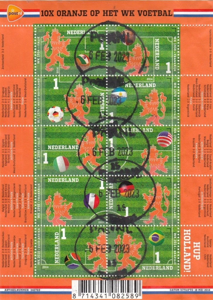 Nederland 9.35.8- 2014- Oranje Op WK-Voetbal - NVPH-3187- G, Verzenden, Na 1940, Gestempeld