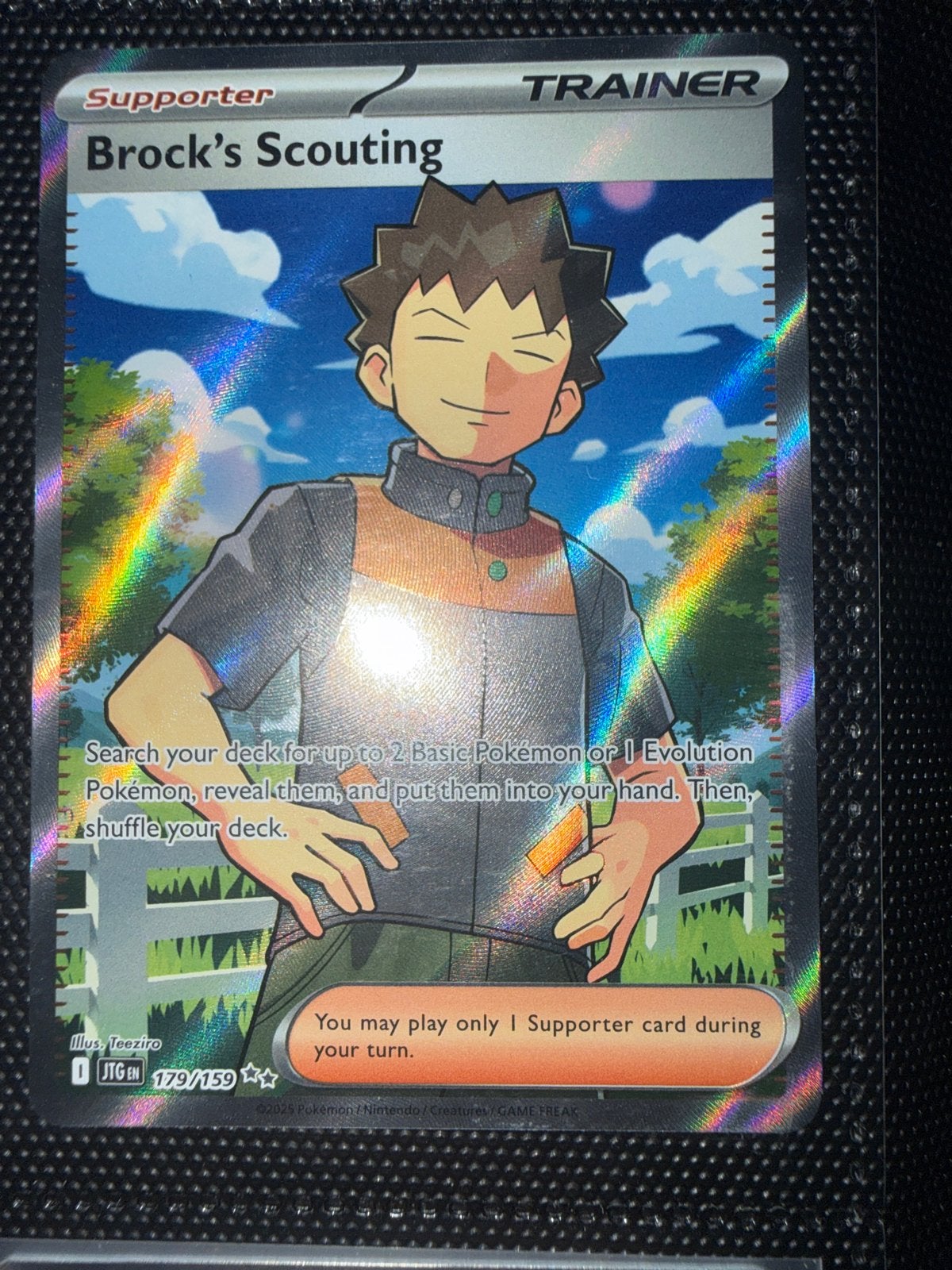 Pokémon TCG: Brock's Scouting Trainer Kaart 179/159, Ophalen of Verzenden, Zo goed als nieuw, Losse kaart, Foil
