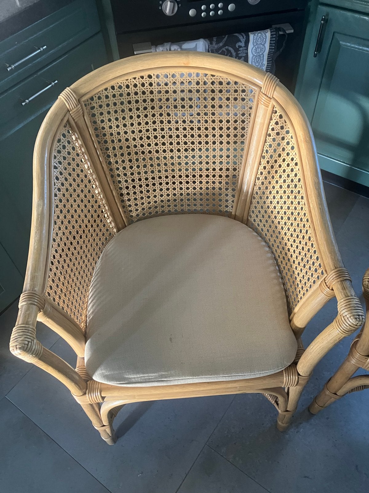 Rotan stoelen met kussen 5 stuks, Huis en Inrichting, Ophalen, Gebruikt, Overige kleuren, Riet of Rotan