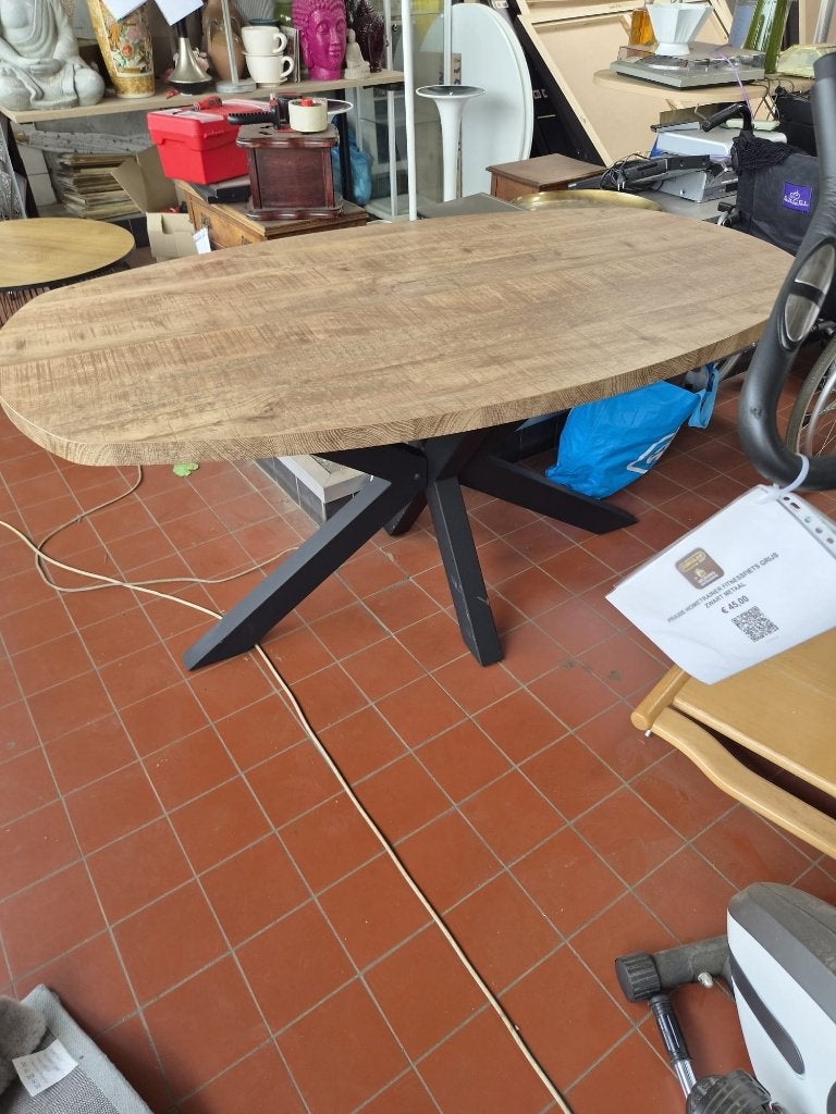 Ovale Eettafel Spinpoot Industrieel Trole  CS27234, Huis en Inrichting, Tafels | Eettafels, Ophalen, Gebruikt, 50 tot 100 cm, Vier personen