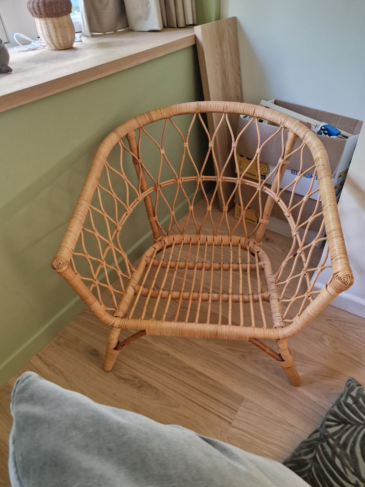 IKEA Stockholm fauteuil - riet met kussen (vlekken), Ophalen, Gebruikt, Overige kleuren, Eén