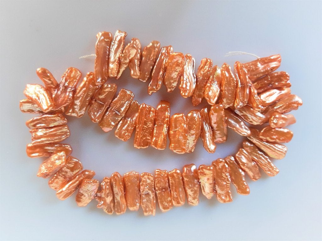 Biwa parel oranje tint kraal circa 6-8x20-23 mm, Ophalen, Nieuw, Kraal