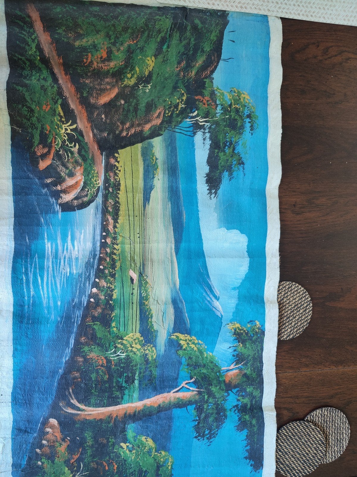Schilderij Landschap met Rivier en Bergen - 40x80 cm, Ophalen, Klassiek