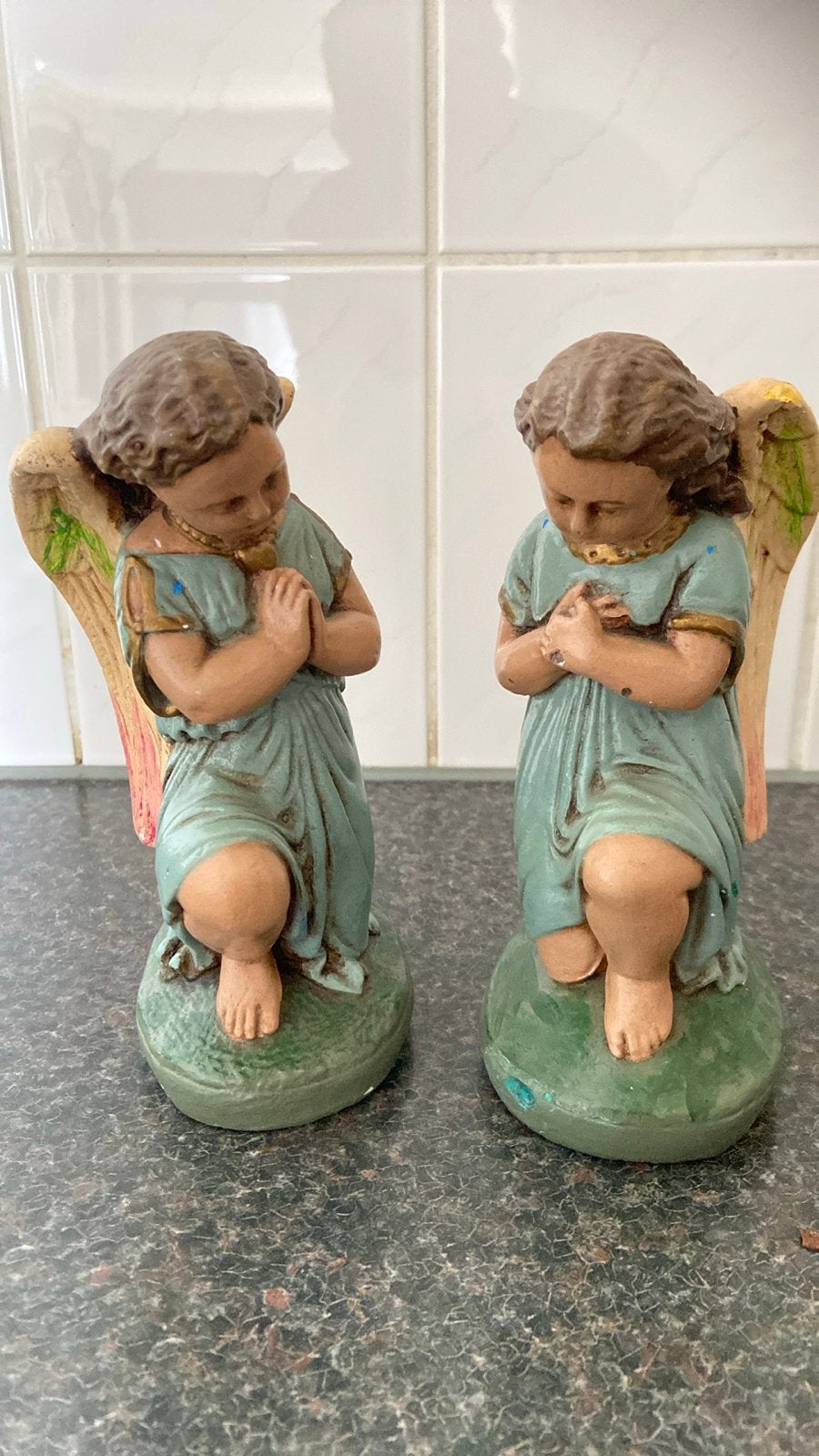 Set van 2 Vintage Antieke Biddende Engelen Beeldjes, Ophalen of Verzenden