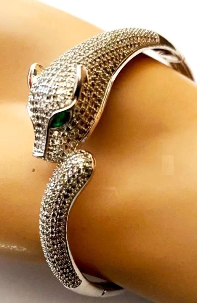 Prachtige draken draak armband groen kristallen, Ophalen, Zo goed als nieuw, Zilver, Staal