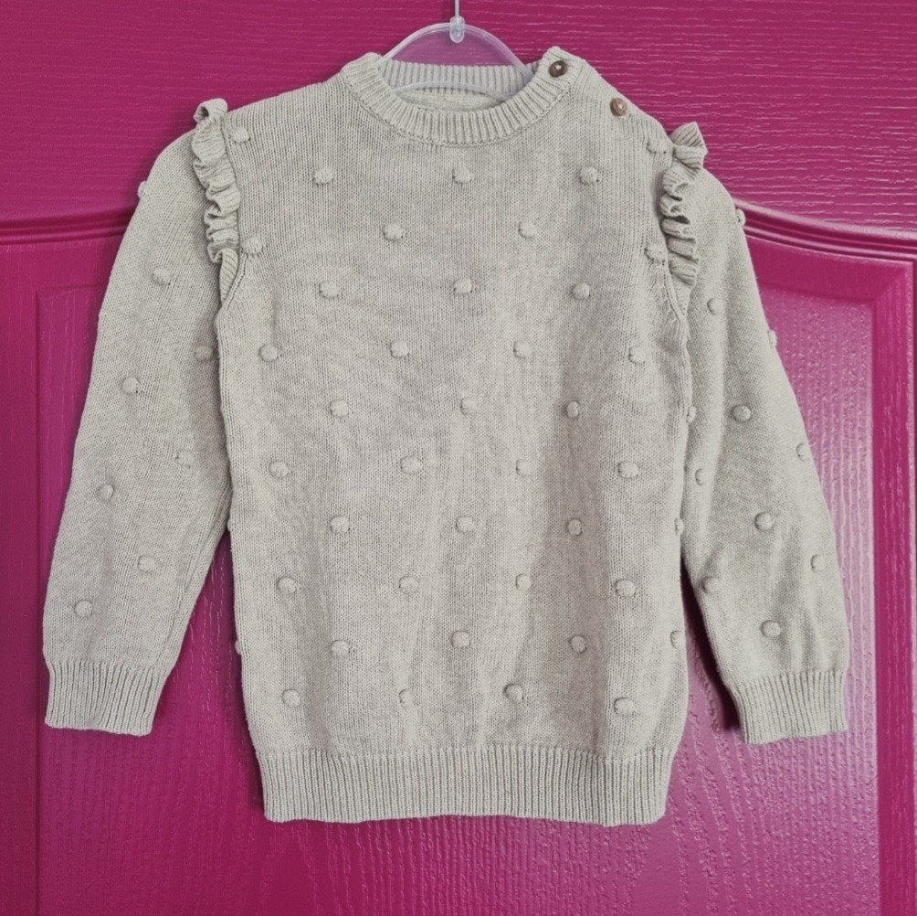 Beige Hema trui opgebreide stippen roezels ruffle maat 98, Ophalen of Verzenden, Meisje, Trui of Vest