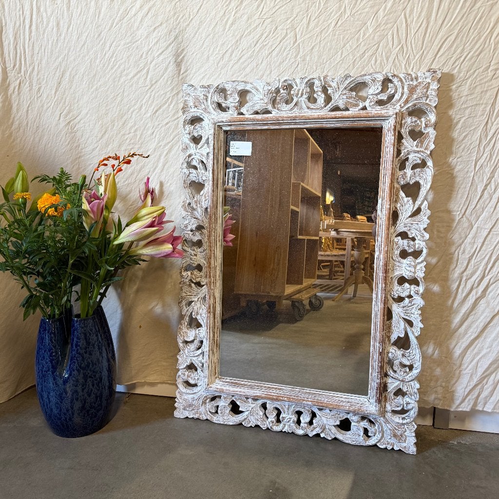 barok spiegel white wash lijst 100 x 70 cm - Gratis bezorgd