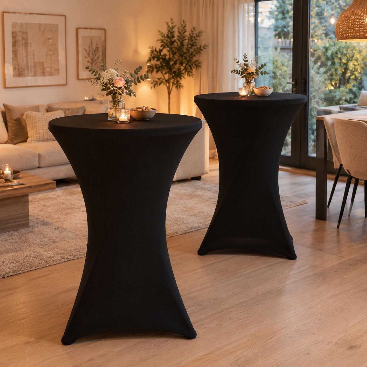 2 Statafels te huur - incl. luxe zwarte hoes (Ø 80 cm), Ophalen, Nieuw