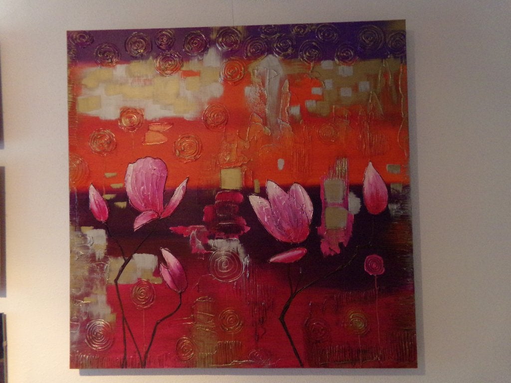Groot schilderij 1x1 meter, Ophalen, Abstract
