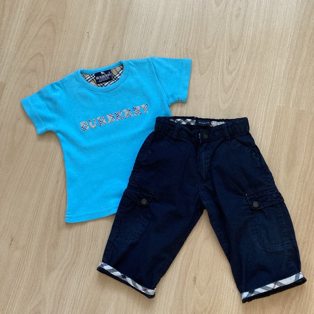 Burberry set T-shirt en broekje voor baby's mt 80 - 12 mnd, Ophalen of Verzenden, Zo goed als nieuw, Setje, Jongetje