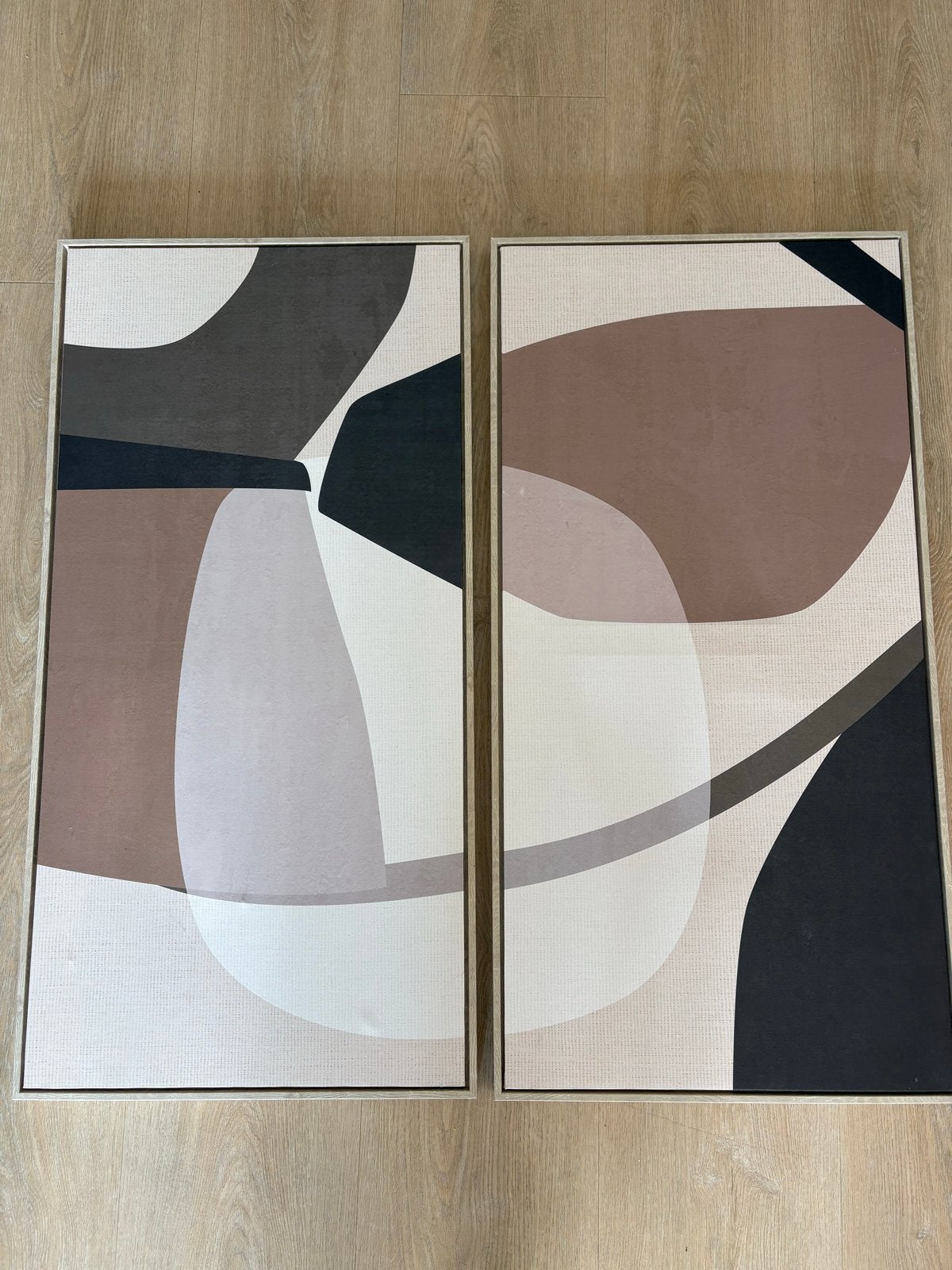 Set van 2 abstracte kunstwerken in neutrale tinten, Antiek en Kunst, Ophalen