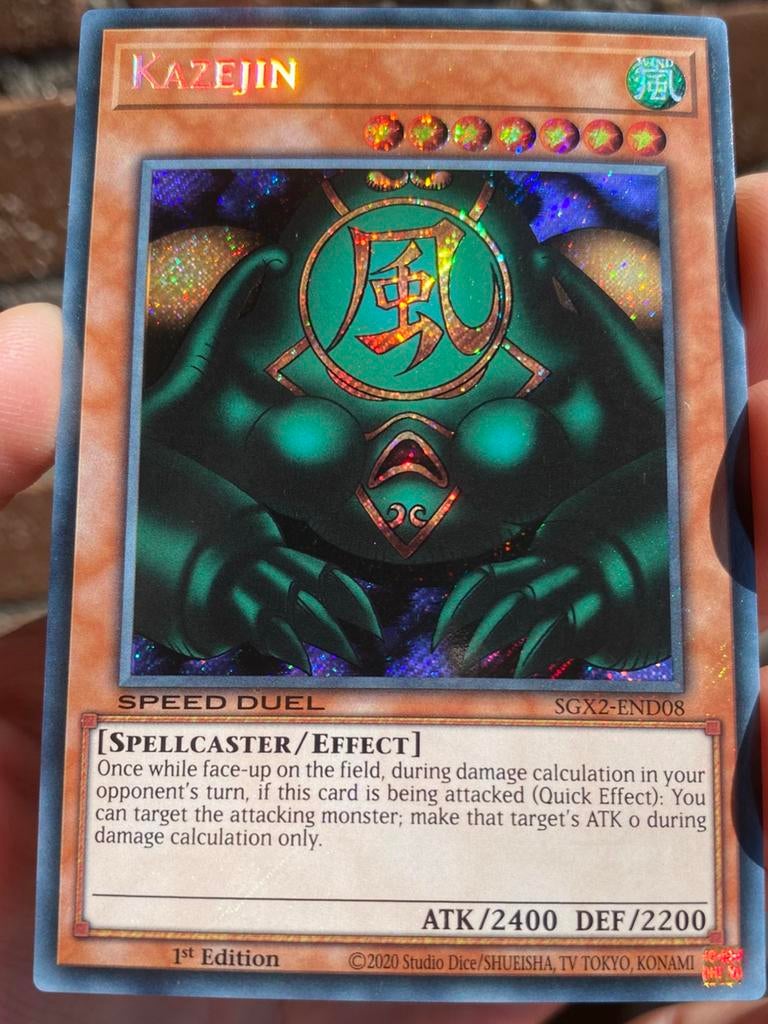 Yu-Gi-Oh! Kazejin SGX2 1st Edition !, Ophalen of Verzenden, Zo goed als nieuw, Losse kaart, Foil