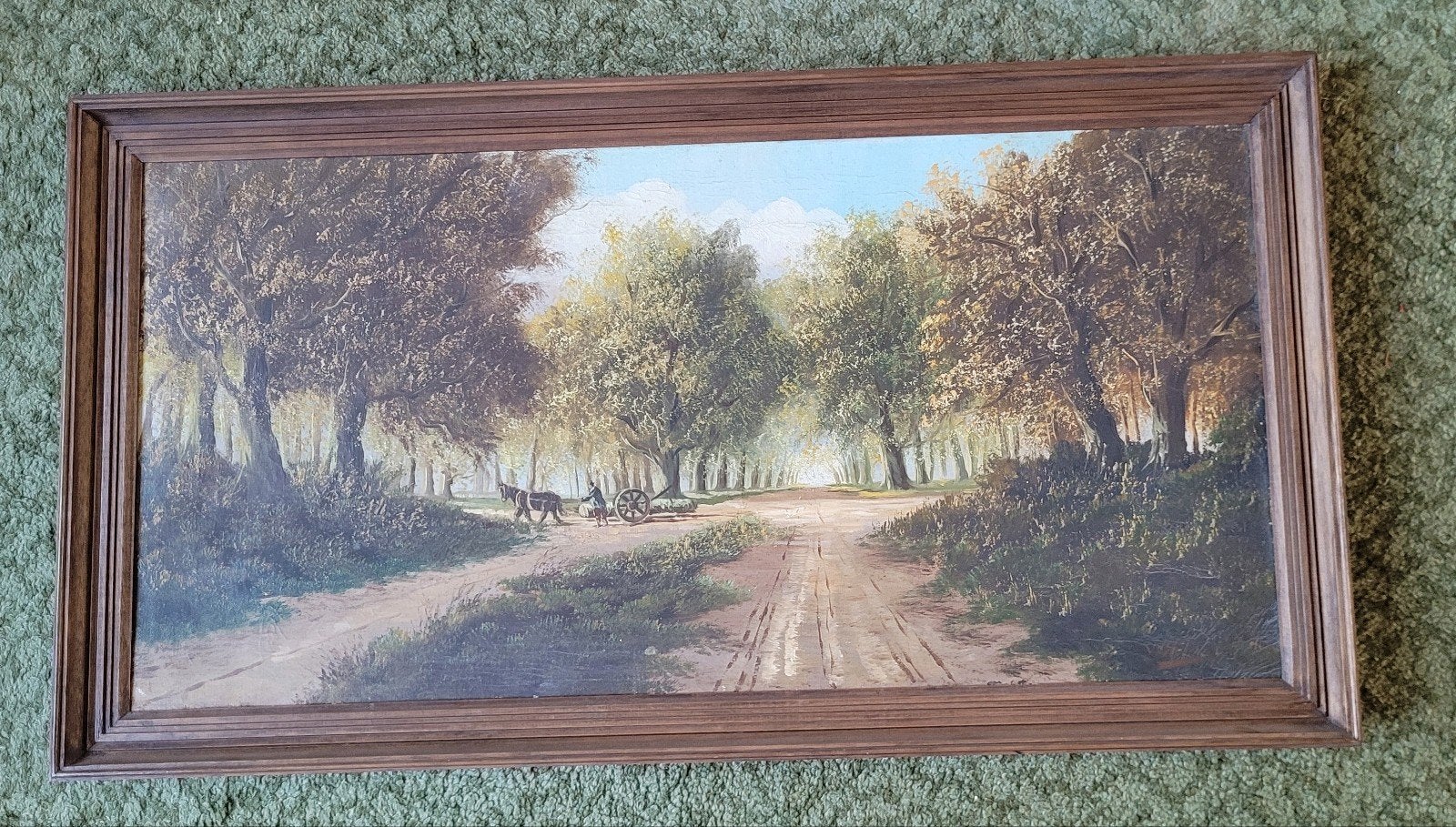 Olieverfschilderij Landschap met Kar en Paard, Antiek en Kunst, Ophalen, Doek, Landschap, Olieverf