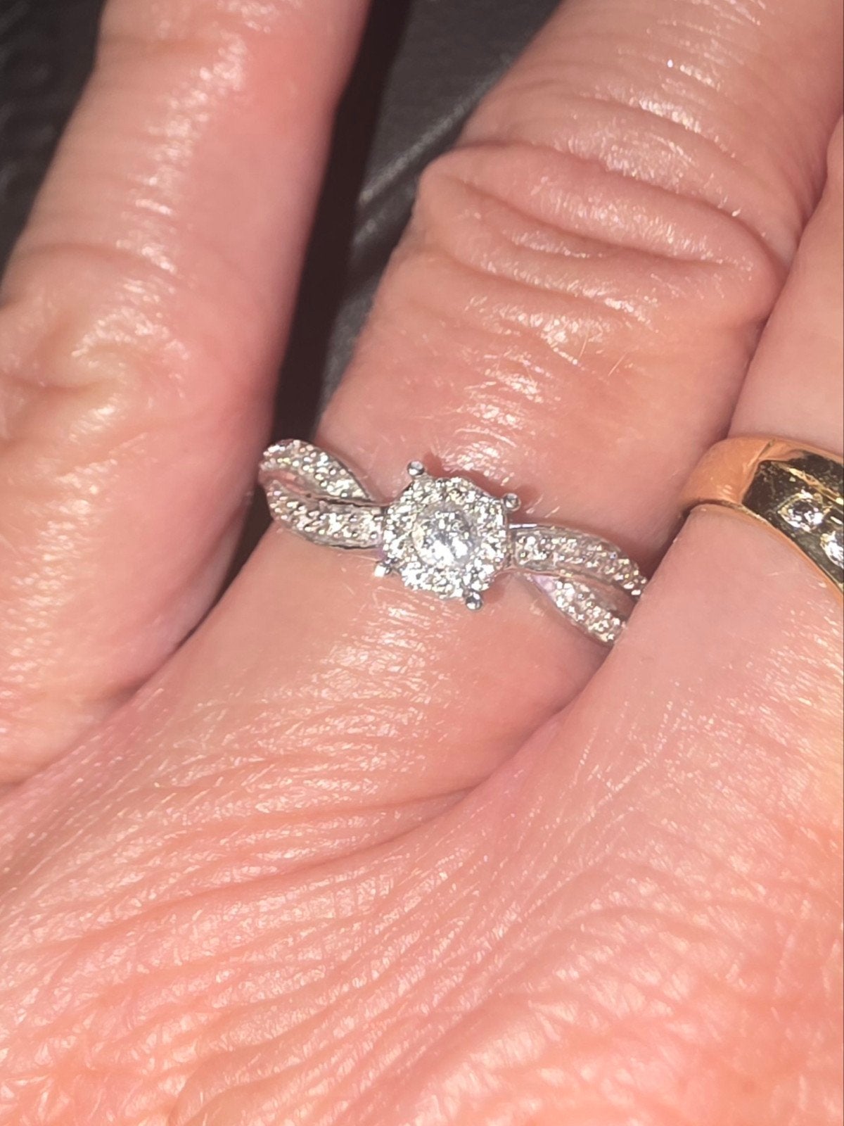 14K witgoud ring met diamantjes, maat 15, Wit, Ophalen of Verzenden, Dame, Goud