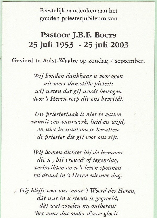 Aalst Waalre Feestelijk aandenken Pastoor J.B.F. Boers 2003, Ophalen, 1960 tot 1980, Ongelopen, Noord-Brabant