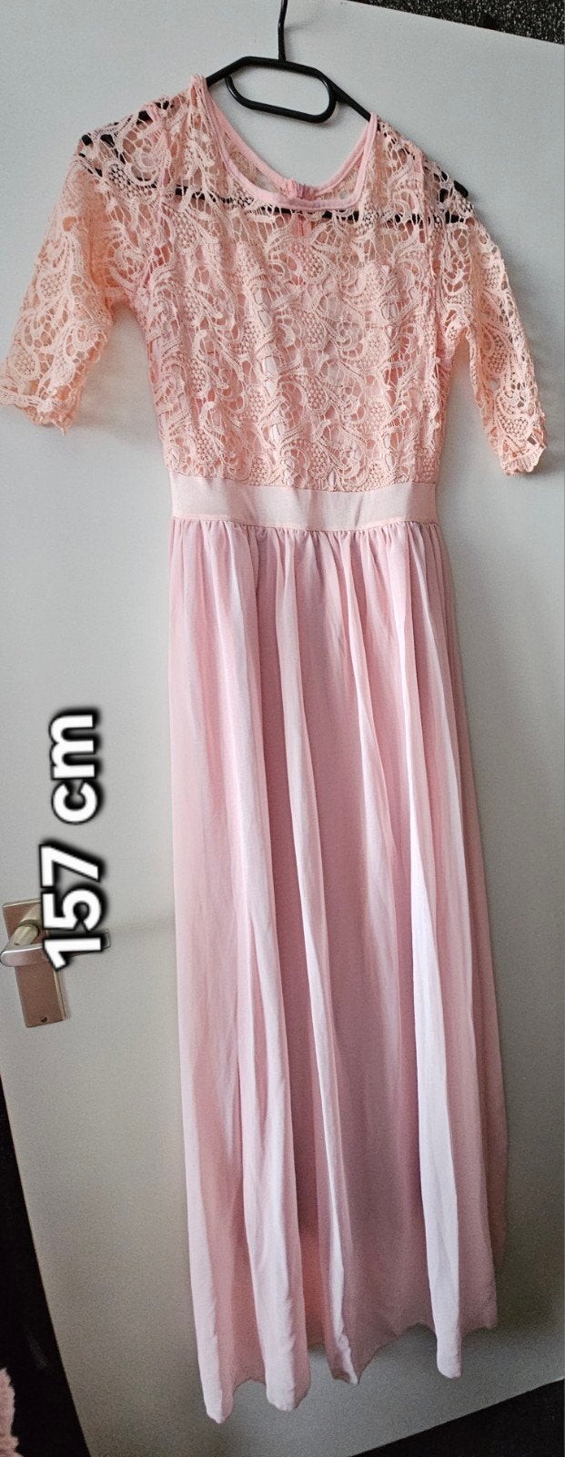 Prachtige lange jurk gaas. Gala bal. Roze/coral. Maat xs/s., Galajurk, Ophalen of Verzenden, Zo goed als nieuw, Roze