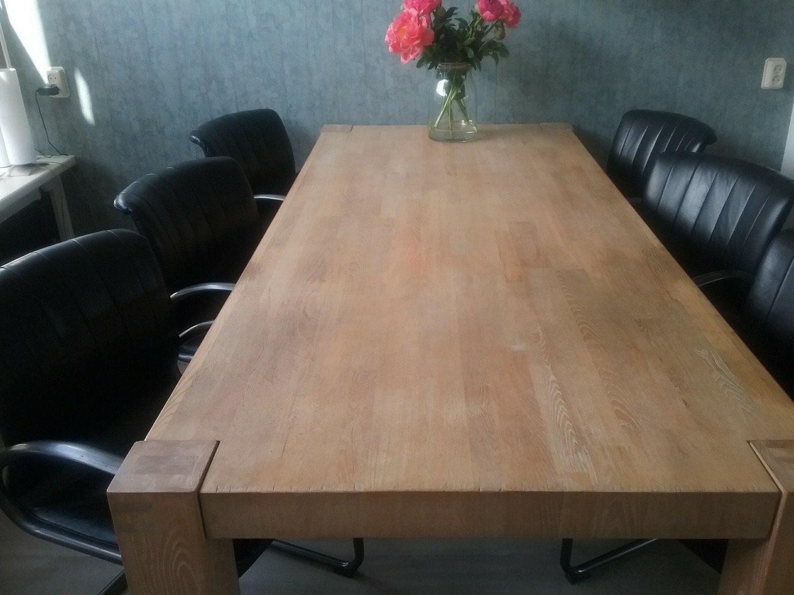 Henders & Hazel eetkamertafel plus 6 stoelen zwart leer., Ophalen, Gebruikt, Modern klassiek, 4 tot 6 stoelen