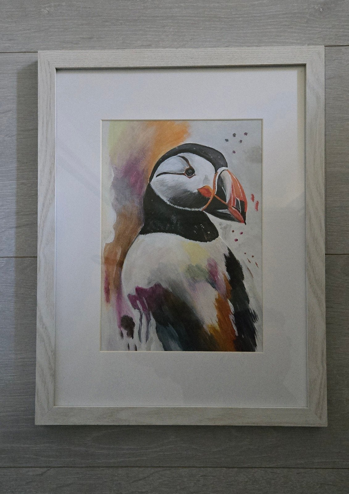 Lijst, blanke rand met Puffin, Hangend, Ophalen of Verzenden, 30 cm, Hout