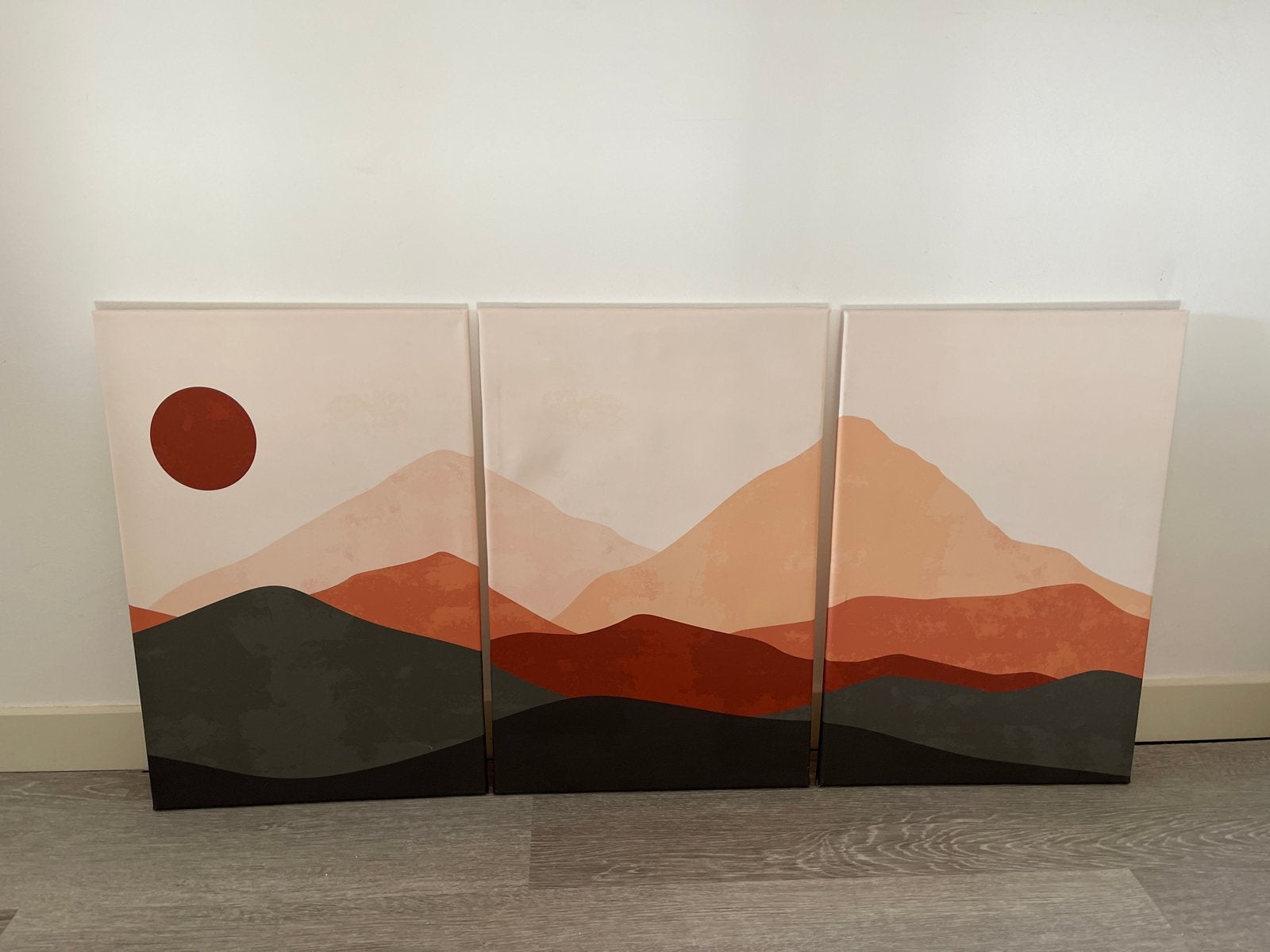 Set van 3 Schilderijen - Abstract Berglandschap, Huis en Inrichting, 50 – 75, Minder dan 50 cm, Oorspronkelijke maker, Ophalen of Verzenden