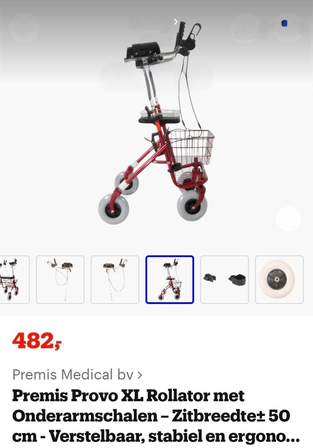 rode Piovo Rollator met armschalen., Diversen, Ophalen, Opvouwbaar, Zo goed als nieuw