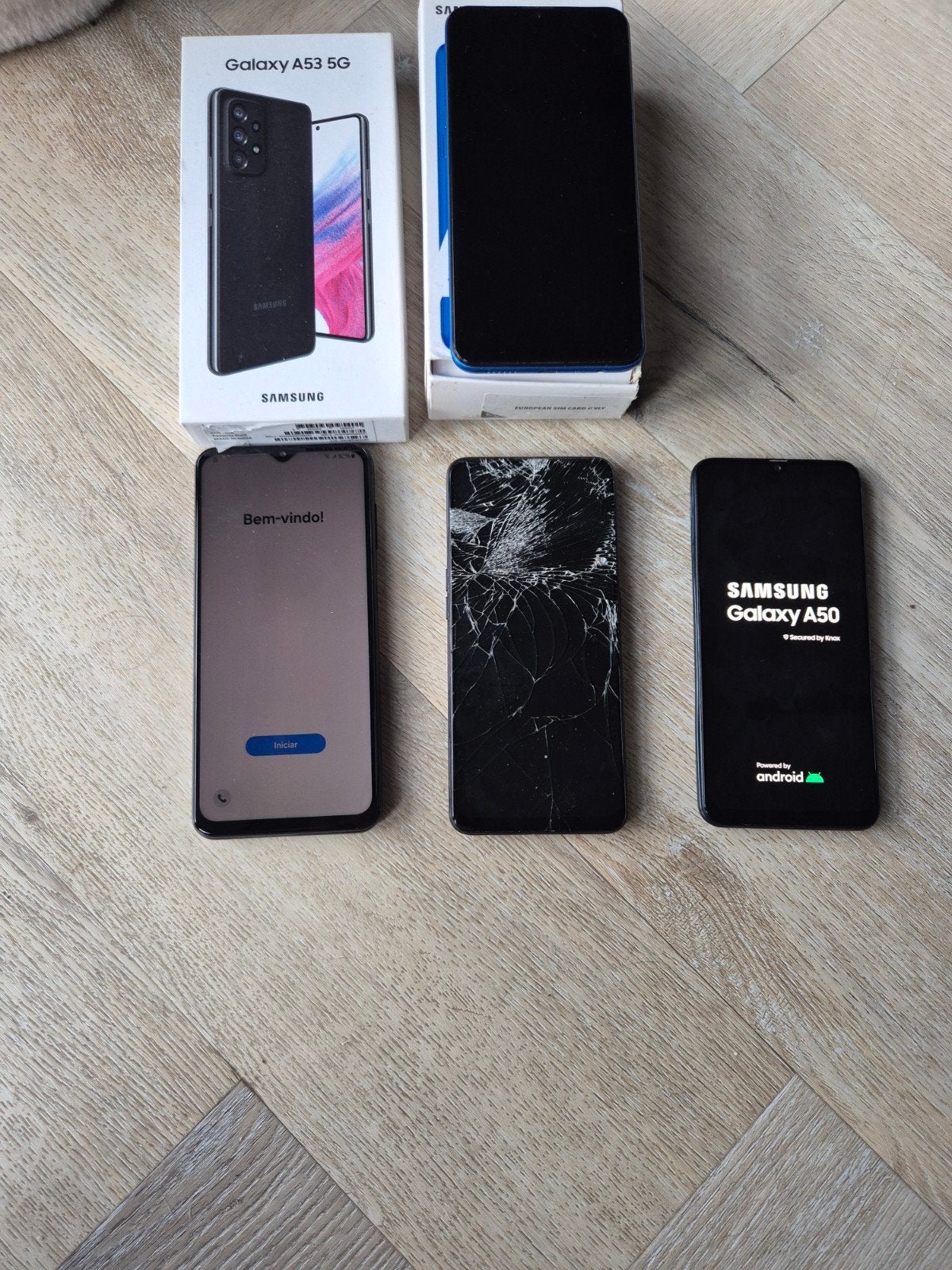 5 defecte telefoons: 4x Samsung (A50, A53, A10s, A32) en 1x, Telecommunicatie, Mobiele telefoons | Samsung, Zwart, Touchscreen