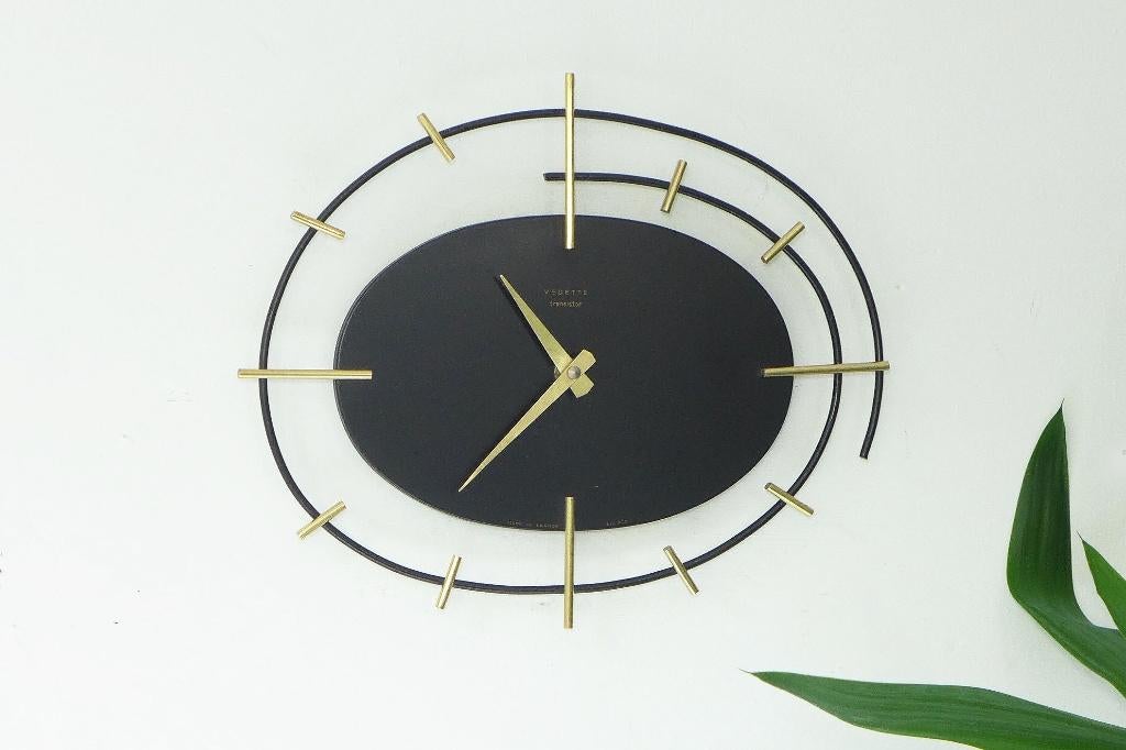 Zeldzame Klok Vedette Transistor Jaren 60 Atomic Vintage, Ophalen of Verzenden, Gebruikt, Wandklok