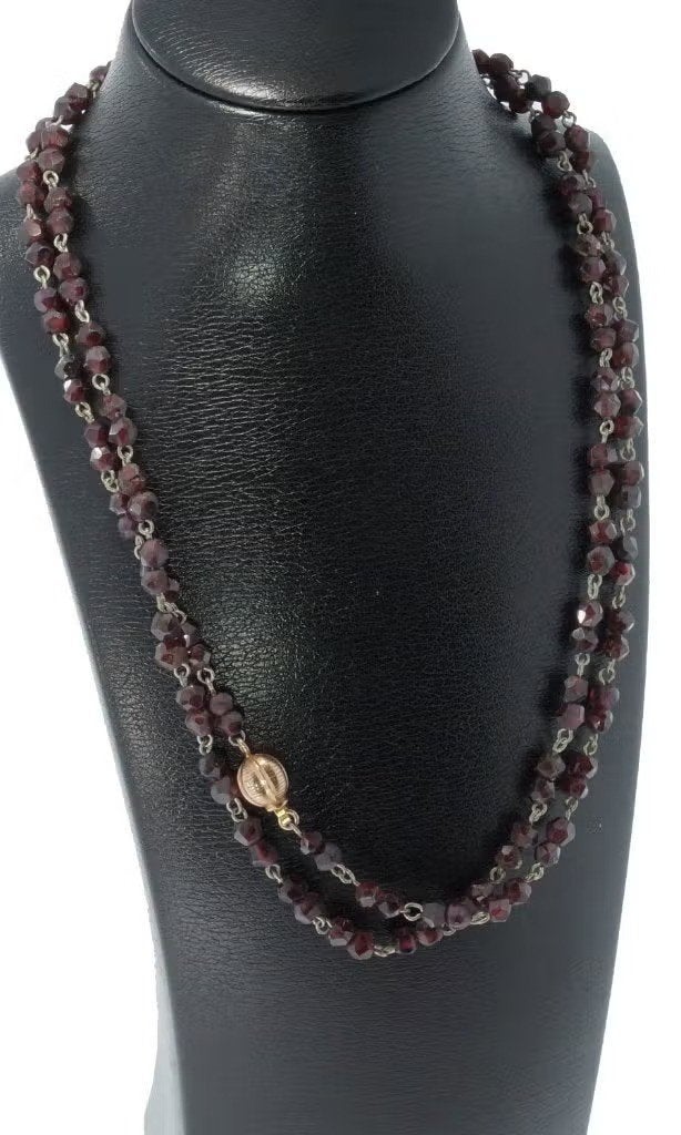 Granaat antieke ketting 14k gouden bol slot dames vintage, Ophalen of Verzenden, Zilver, Ring, Met edelsteen