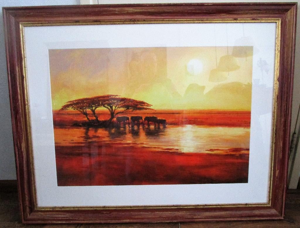 Afrikaans tafereel, Ophalen of Verzenden, 75 tot 100 cm, 75 cm of meer, Print