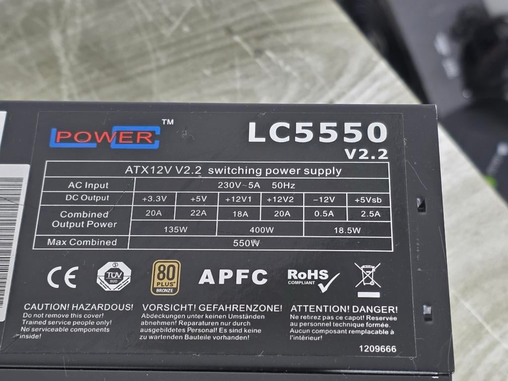Lc power 550w max voeding psu power supply lc5550 v2.2, Ophalen of Verzenden, Gebruikt