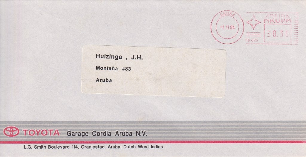 Aruba 1994 TOYOTA Garage Cordia Machinestempel, Postzegels en Munten, Verzenden, Envelop