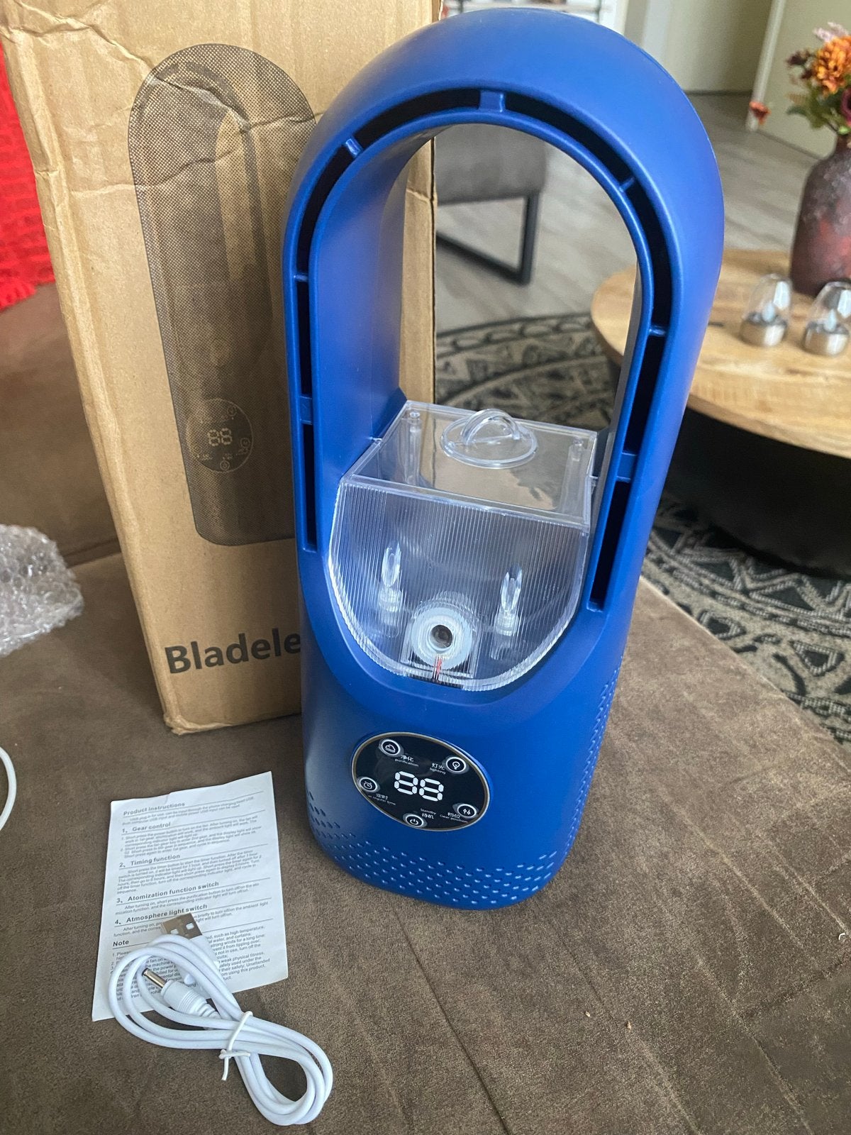 Bladeless ventilator met luchtbevochtiger - Nieuw, Ophalen of Verzenden, Nieuw, Tafelventilator